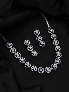 Voylla Sparkling Essentials Celestial Blue American Diamond Necklace Set