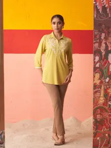 Lakshita Floral Embroidered Shirt Collar Thread Work Thread Work Kurti