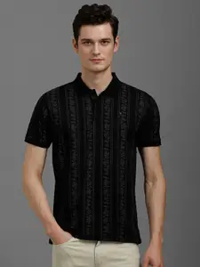 Louis Philippe Sport Men Floral Printed Polo Collar Cotton Slim Fit T-shirt