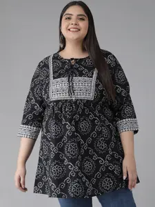 KALINI Women Plus Size Bandhani Printed Pure Cotton Kurti