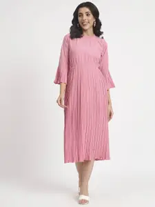 ANGOORI FASHION Bell Sleeve Pleated Fit & Flare Midi Dress