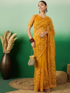 DEVATITHI Mustard Net Saree