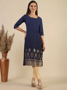 AURELIA Ethnic Motifs Printed Round Neck Sequins Straight Kurta