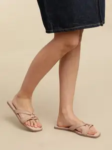 Nautica Women Metallic Detail Open Toe Flats