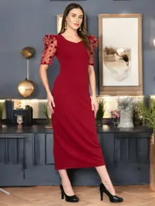 IUGA Puff Sleeve Sheath Midi Dress
