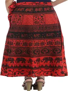 Exotic India Printed Pure Cotton Flared Maxi Skirts
