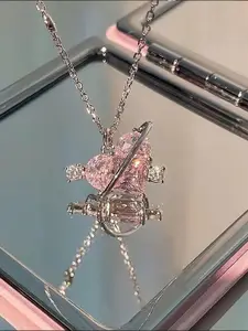 StyleCast Silver-Toned Stone-Studded Heart Shaped Pendant With Chain