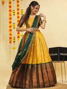 Fabcartz Sweetheart Neck Zari Semi-Stitched Lehenga & Unstitched Blouse With Dupatta