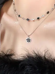 StyleCast Elegant Silver-Toned Stone Studded Layered Necklace