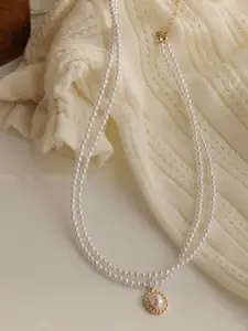 StyleCast Silver-Toned & White Elegant Beaded Layered Necklace