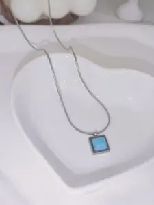 StyleCast Elegant Silver-Toned Stone Studded Square Shaped Pendant with Chain