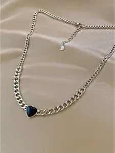 StyleCast Elegant Silver-Toned Stone Studded Heart Shaped Necklace