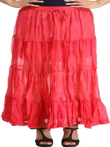 Exotic India Pure Cotton Tiered Maxi Skirt