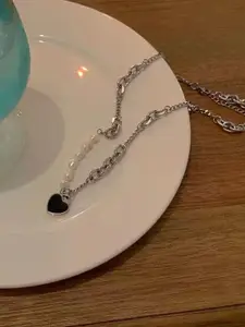 StyleCast Silver-Toned & White Elegant Beaded Statement Necklace