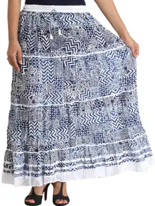 Exotic India Printed Pure Cotton Flared Maxi Skirt