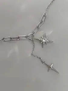 StyleCast Silver-Toned & White Elegant Stone Studded Minimal Necklace