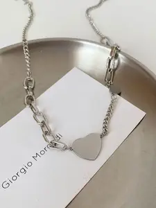StyleCast Elegant Silver-Toned Statement Heart Shaped Necklace