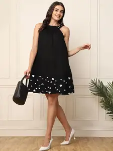 DEEBACO Print Halter Neck Fit & Flare Dress