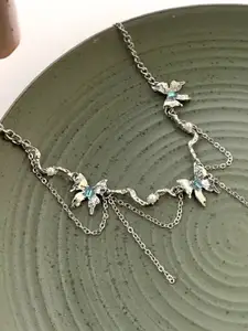 StyleCast Elegant Silver-Toned Stone Studded Butterfly Shaped Necklace