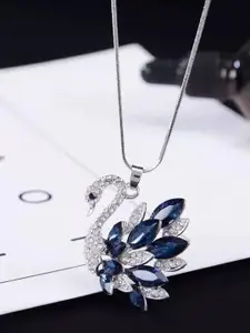 StyleCast Elegant Silver-Toned Stone Studded Swan Shaped Pendant With Chain