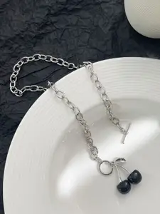 StyleCast Elegant Silver-Toned Statement Cherry Shaped Necklace