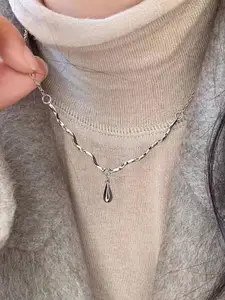 StyleCast Elegant Silver-Toned Tear Drop Shaped Pendant Chain