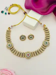 ABDESIGNS Gold-Plated Kundan Studded Necklace and Earrings
