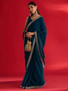 Mitera Embroidered Satin Saree