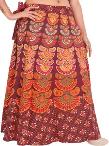 Exotic India Printed Pure Cotton Wrap Maxi Skirts