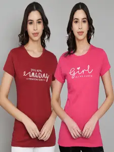 Trend Level Pack Of 2 Typography Printed Pure Cotton T-shirts