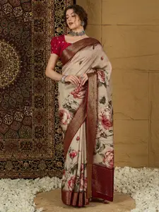 Anouk Floral Zari Silk Blend Sungudi Saree
