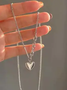 StyleCast Elegant Silver-Toned Heart Shaped Necklace