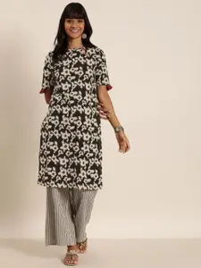 Sa Rasa Abstract Printed Keyhole Neck Cotton Straight Kurta