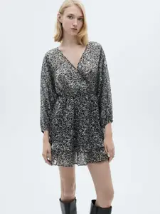 MANGO Animal Print Wrap Mini Dress