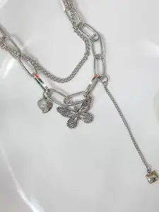 StyleCast Elegant Silver-Toned Butterfly Shaped Layered Necklace