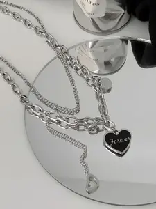 StyleCast Elegant Silver-Toned Heart Shaped Layered Necklace