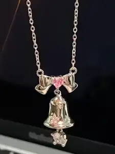 StyleCast Elegant Silver-Toned Stone Studded Bell Shaped Necklace