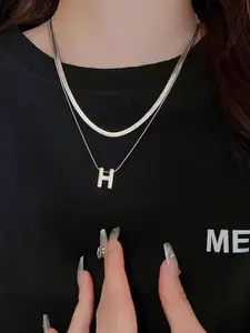 StyleCast Elegant Silver-Toned H Letter Pendant Layered Necklace
