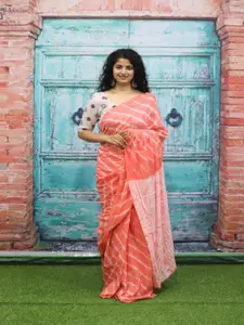 KIAARON Tie and Dye Pure Cotton Block Print Saree