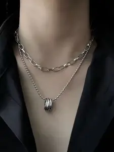 StyleCast Silver-Toned Layered Elegant Minimal Necklace