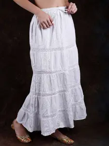 Exotic India Self-Design Pure Cotton Tiered Maxi Skirts
