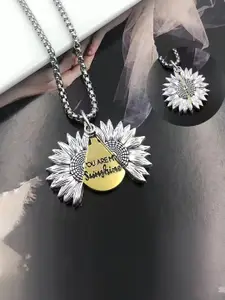 StyleCast Silver-Toned Floral Elegant Pendant With Chain