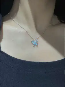 StyleCast Elegant Silver-Toned Stones-Studded Butterfly Shaped Pendant With Chain