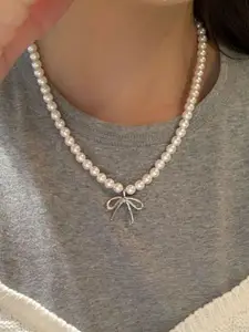 StyleCast Elegant Silver-Toned Pearls Beaded Necklace