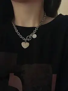 StyleCast Silver-Toned Elegant Heart Shaped Statement Necklace