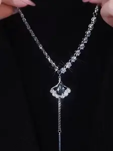 StyleCast Silver-Toned & White Elegant Stone Studded Minimal Necklace