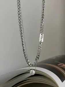 StyleCast Elegant Silver-Toned Pearls Beaded Layered Necklace