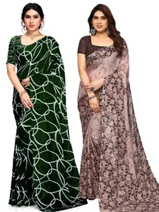 MS RETAIL Selection Of 2 Floral Printed Saree