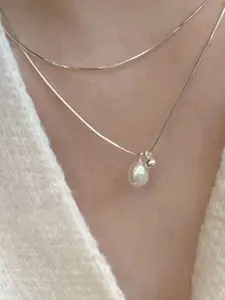 StyleCast Elegant Silver-Toned Pearls Beaded Layered Necklace