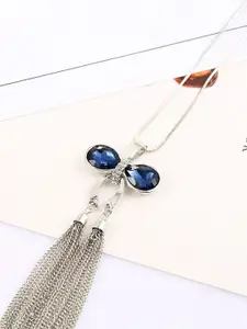 StyleCast Elegant Silver-Toned Stone Studded Contemporary Pendant with Chain